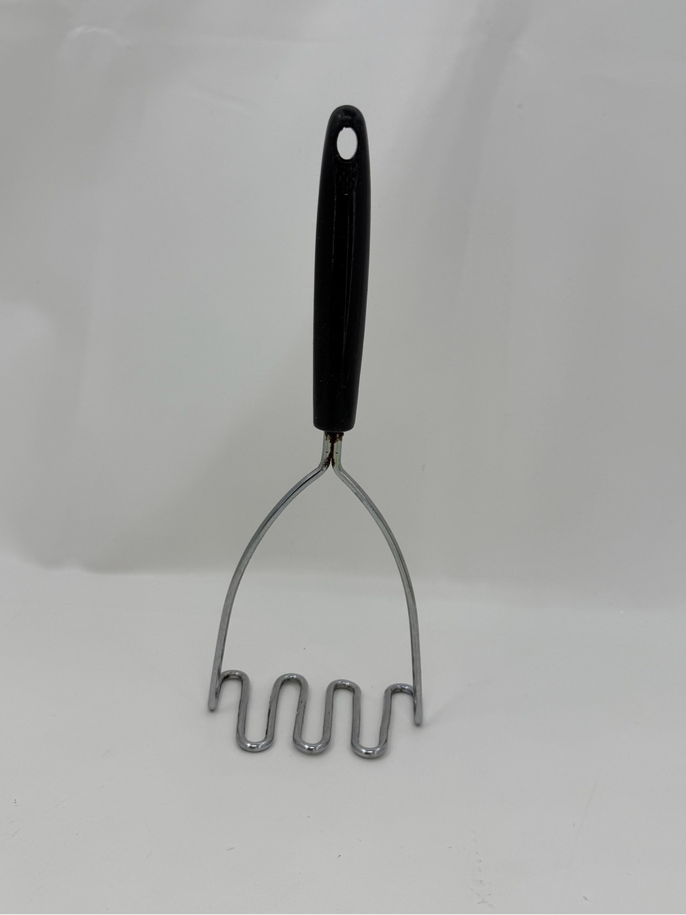 Vintage Hand Potato Masher Stainless Steel With Black Plastic Handle